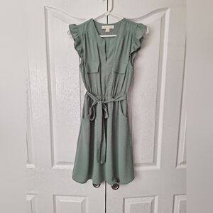 Monteau Mint Green Ruffle Sleeve Mini Dress